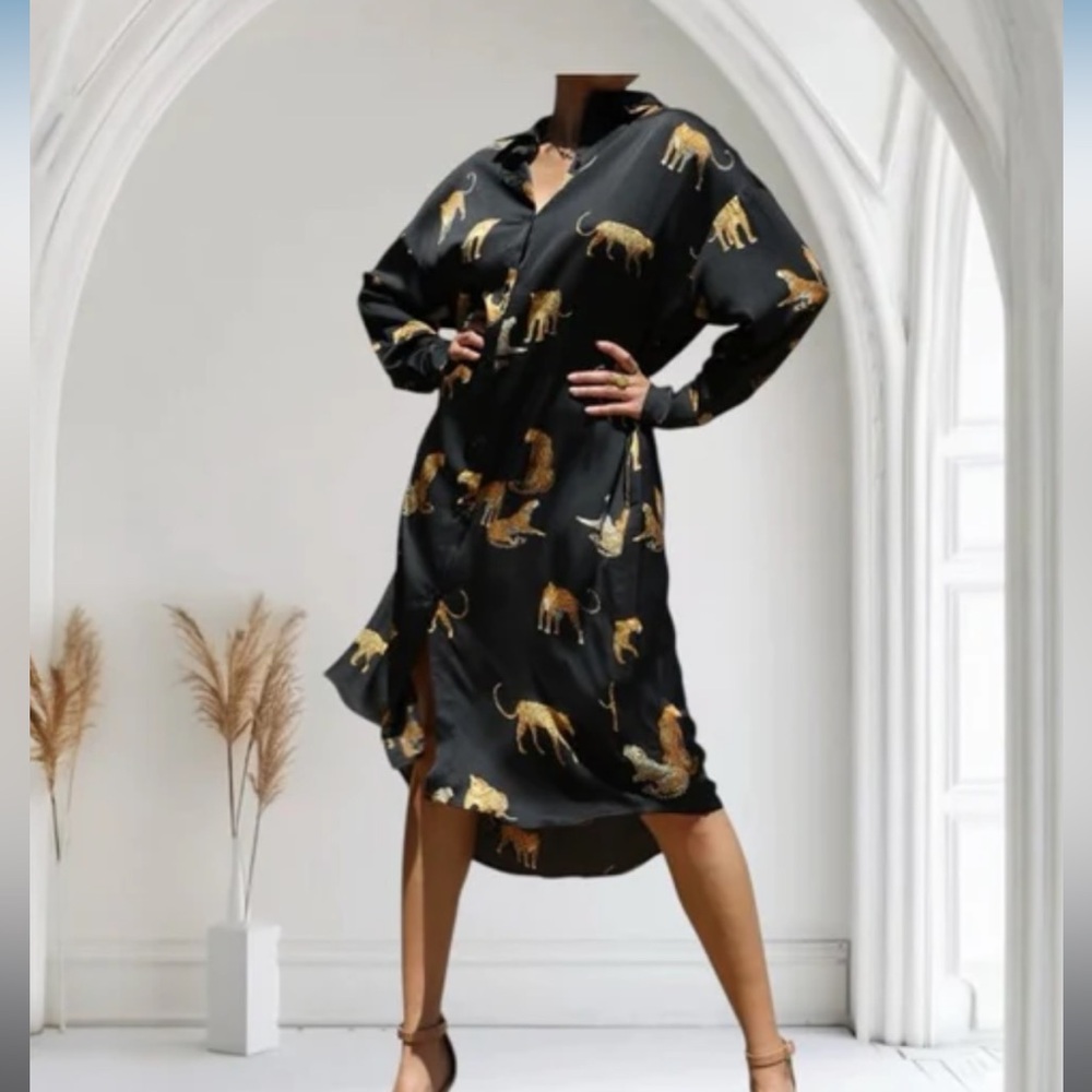 Black Dress with Tiger Print - Picture 1 of 2